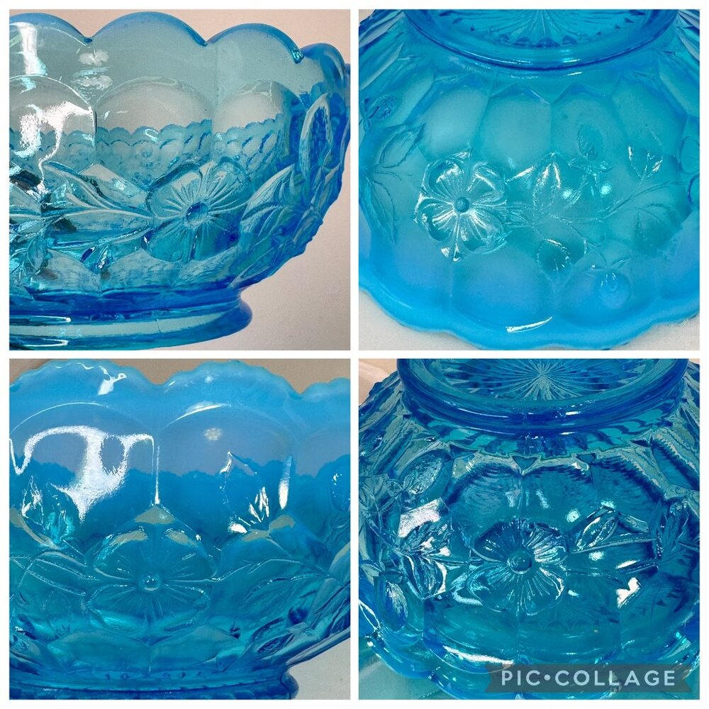 Fenton Blue Opalescent Honeycomb Clover Pattern Master Berry Bowl 1910 Vintage - Picture 9 of 16